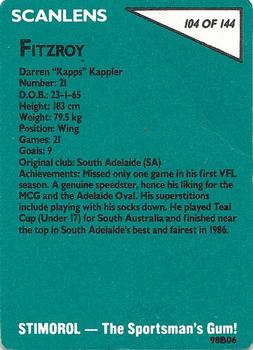 1988 Scanlens VFL #104 Darren Kappler Back
